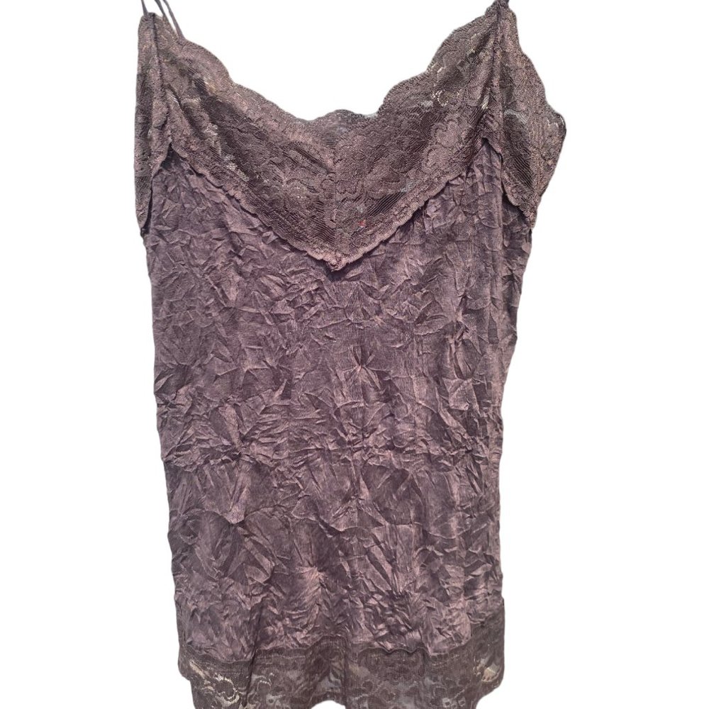 Weavers Girl Women's Vintage Y2K Brown crinkle lace trim Cami Tank Top sz‎ Small